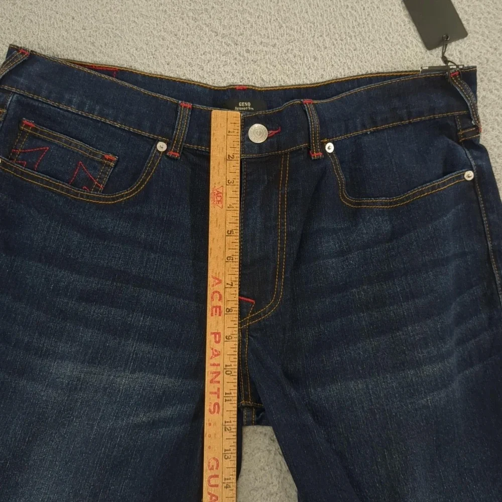 True Religion Geno SN Slim Jeans Mens 36x32 Dark Wash Straight Stretch Denim NWT